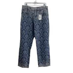 Mafia Women's Blue/White Baroque Print Denim Straight Jeans Cotton Size 32 NWT